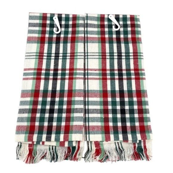 Christmas Wishes & Mistletoe Kisses Plaid Kitchen Towel Set New - Picture 7 of 8